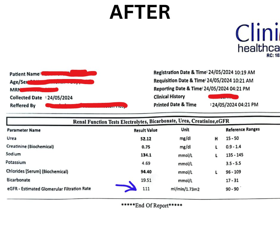 After — eGFR 111, normal kidney function