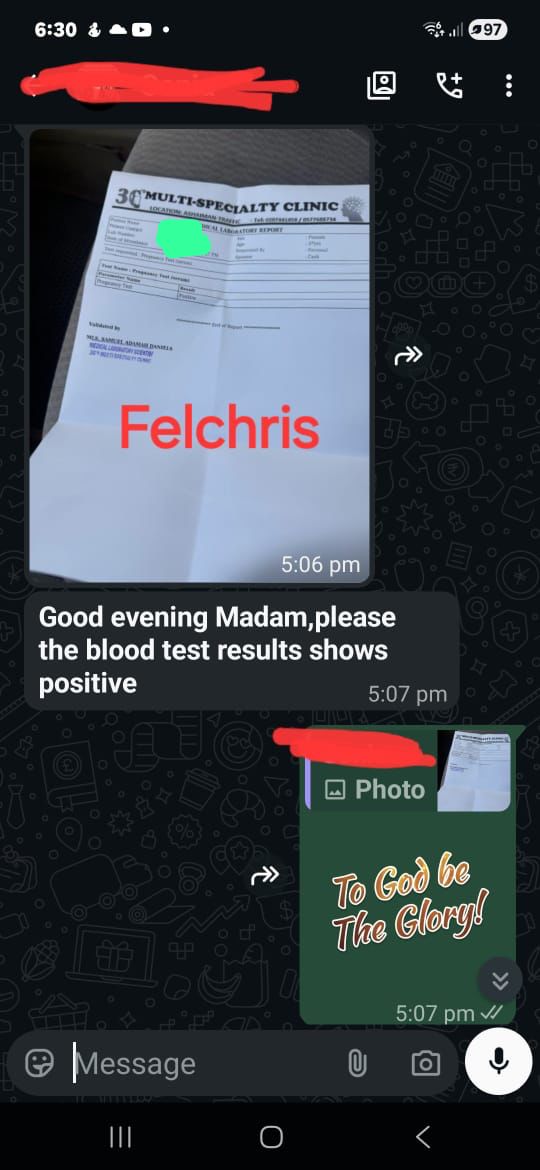 Patient WhatsApp message: blood test positive