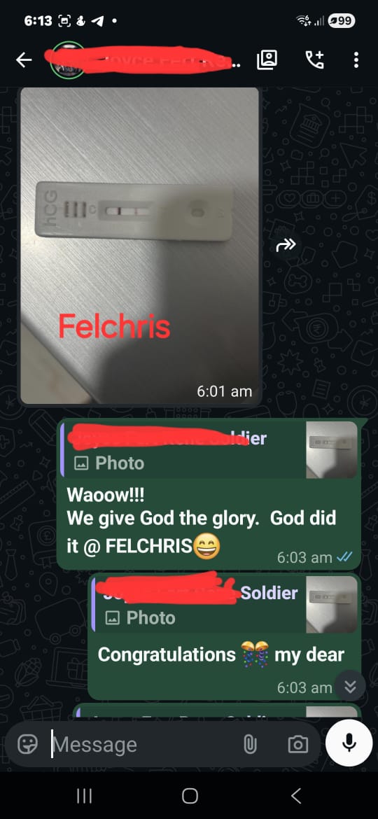 Patient WhatsApp celebration message